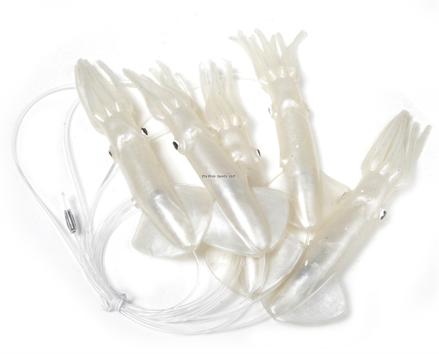 Picture of Mold Craft Squid Daisy Chain, 9", 5 Squid, 300 LB Mono, NO Hook, Pearly White