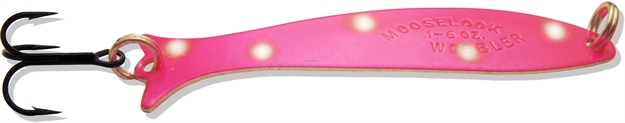 Picture of Mooselook Junior Wobbler Spoon 2-1/2" , 1/6 Oz, Silver Back Metallic Pink White Dot