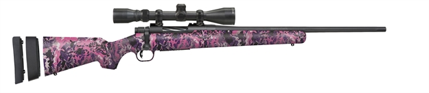 Picture of  Mossberg 28142 Patriot Super Bantam 243 Win Caliber With 5+1 Capacity, 20" Fluted Barrel, Matte Blued Metal Finish & Muddy Girl Wild Synthetic Stock Right Hand (Youth) Includes 3-9X40mm Scope 015813281423