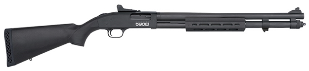 Picture of  Mossberg 51602 590S  Full Size 12 Gauge Pump 3" 13+1 20" Matte Blued Steel Barrel, Black Anodized Engraved Stainless Steel Receiver, Black Synthetic Stock, Right Hand, Accu-Choke 015813506021
