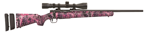 Picture of  Mossberg 28142 Patriot Super Bantam 243 Win Caliber With 5+1 Capacity, 20" Fluted Barrel, Matte Blued Metal Finish & Muddy Girl Wild Synthetic Stock Right Hand (Youth) Includes 3-9X40mm Scope