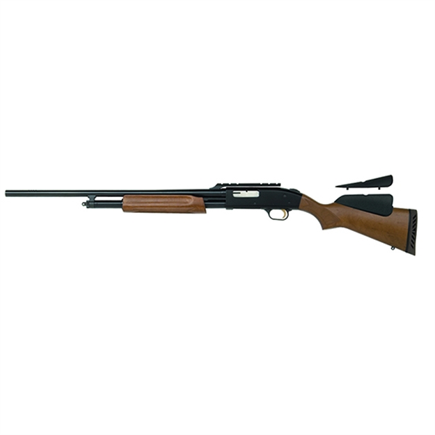 Picture of Mossberg 500 Left-Handed/L-Series Pump Shotgun 20 Ga, Lh, 24 In, Blue, Wood, 6+1 Rnd, Fully Rifled, Ported, 3 IN