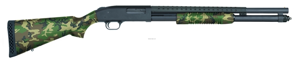 Picture of Mossberg 590 Pump Action Shotgun, 12 Ga, 20" Bbl, US Woodland Camo, Heatshield, 8+1 Rnd Brs Exclusive