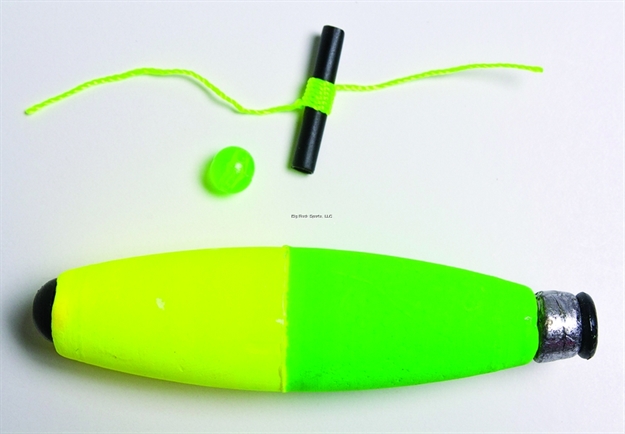 Picture of Mr. Crappie Slippers Cigar Slip Floats 2.5" Weighted Yellow/Green 2Pk