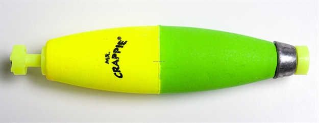 Picture of Mr. Crappie Snappers Snap-On Foam Cigar Weighted Float 2-1/2" Yellow/Green 50Pk