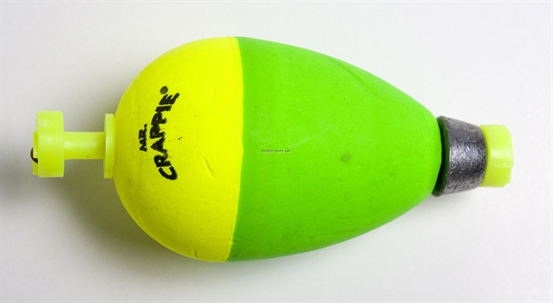 Picture of Mr. Crappie Snappers Snap-On Foam Pear Weighted Float 1-1/2" Yellow/Green 50Pk
