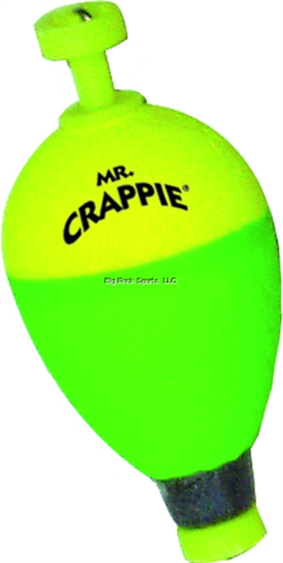 Picture of Mr. Crappie Snappers Snap-On Foam Pear Weighted Float 1-1/4" Yellow/Green 50Pk