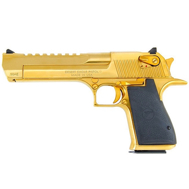 Picture of  Magnum Research De44tg Desert Eagle Mark Xix 44 Rem Mag 6" 8+1 Titanium Gold Carbon Steel Frame & Slide Black Rubber Grip