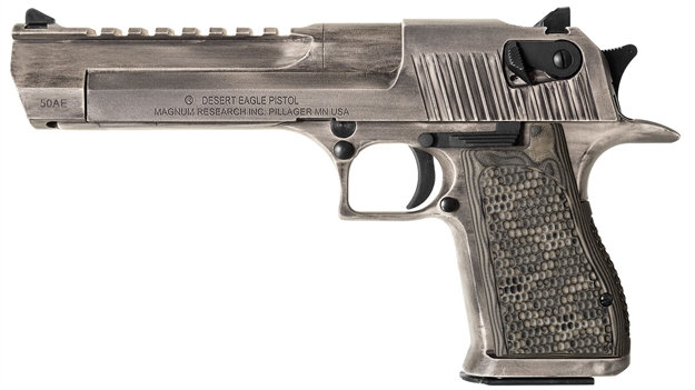 Picture of  Magnum Research De50wmd Desert Eagle Mark Xix 50 AE 6" 7+1 White Matte Distressed Cerakote Carbon Steel Frame & Slide Distressed G10 Grip 761226088042