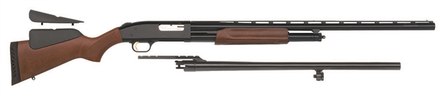 Picture of  Mossberg 54243 500 Combo 12 Gauge 5+1 3" Blued 28" Vent Rib/24" Slugster  Barrel W/Cantilever Scope Mount, Blued Steel Receiver, Hardwood Dual Comb Stock, Includes Accu-Set Chokes