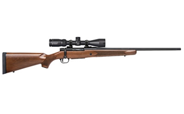 Picture of  Mossberg 27939 Patriot W/Optic Full Size 243 Win 5+1, 22" Matte Blued Fluted Steel Barrel & Receiver, Walnut Fixed Stock, Vortex Crossfire II 3-9X40mm Scope