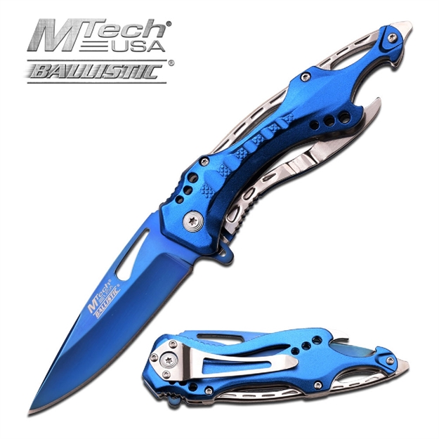 Picture of Mtech Assisted 3.5 IN Blue Blade Blue Aluminum Handle