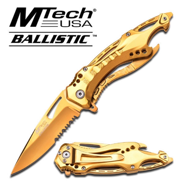Picture of Mtech Assisted 3.5 IN Gold Blade Gold Aluminum Handle