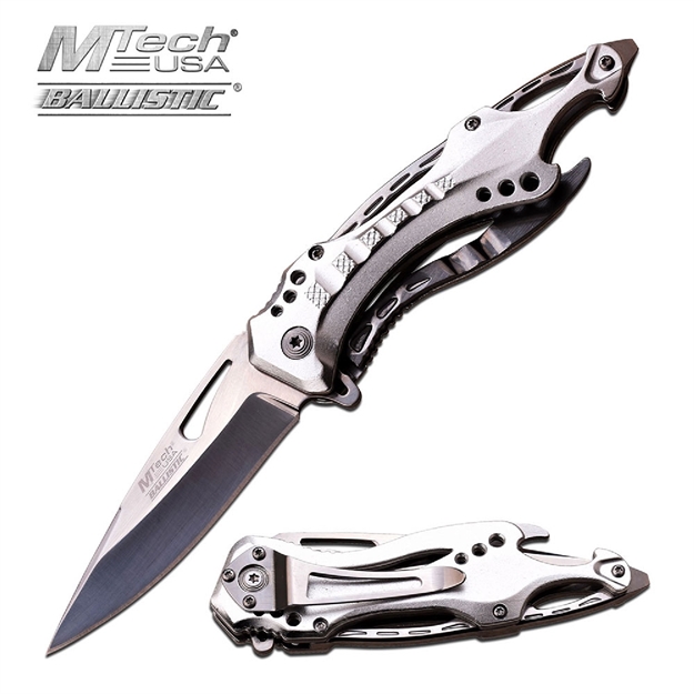 Picture of Mtech Assisted 3.5 IN Silver Blade Silver Aluminum Handle