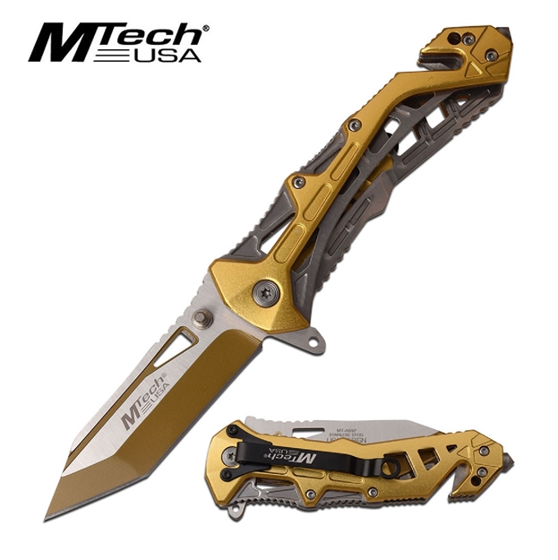 Picture of Mtech Usa Assisted 3.25 IN Blade Gold Aluminum Handle