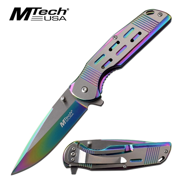 Picture of Mtech Usa Assisted 3.5 IN Blade Rainbow Stainless Handle