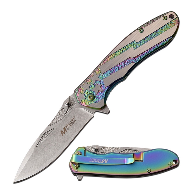 Picture of Mtech Usa Spring Assisted Knife 3.5In Blade 8In Open-Rainbow
