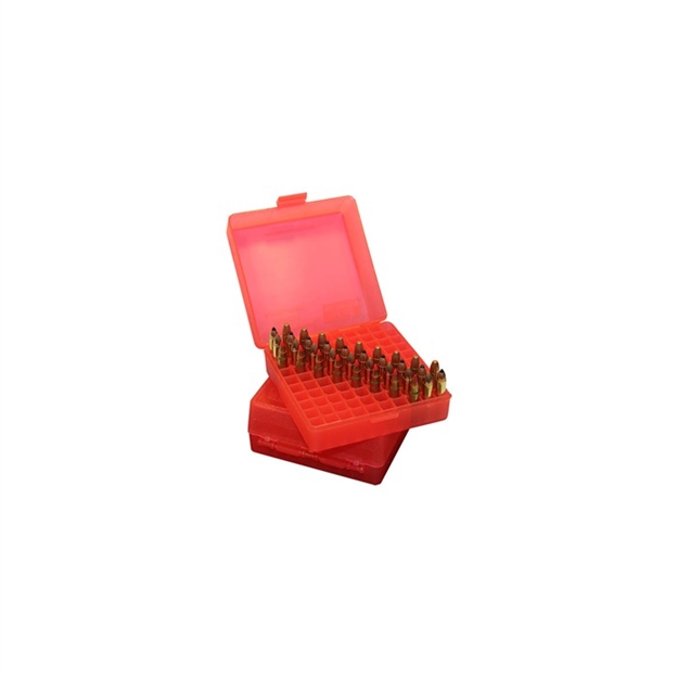 Picture of Mtm Case-Gard P1004529 Ammo Box Flip-Top Multi Caliber Clear Red Polypropylene 100Rd P-100-45-29 026057115290
