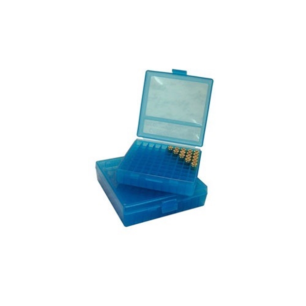 Picture of Mtm Case-Gard P100924 Ammo Box Flip-Top Multi Caliber Handgun Clear Blue Polypropylene 100Rd P-100-9-24 026057116242