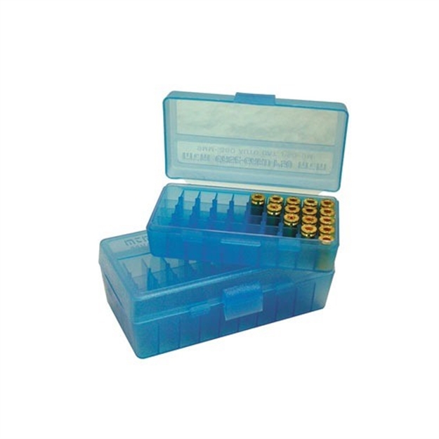Picture of Mtm Case-Gard P504424 Ammo Box Flip-Top Multi Caliber Handgun Clear Blue Polypropylene 50Rd P50-44-24