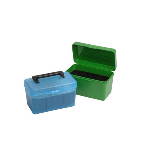 Picture of Mtm Deluxe Ammo Box 50-Round, W/Handle, 300 Wsm 300 Rem Ultra Mag, Clear-Blue H50-XL-24