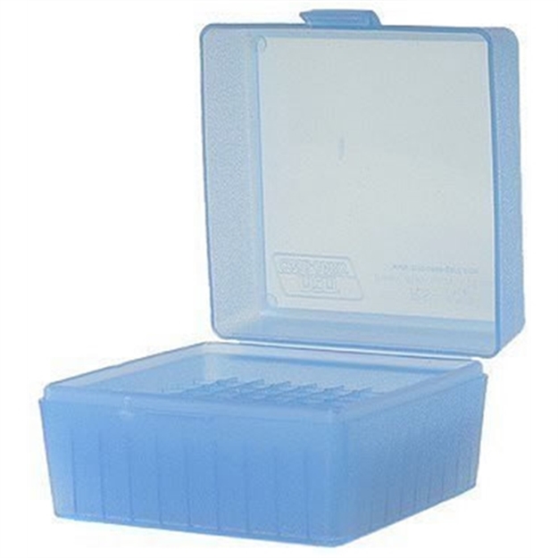 Picture of Mtm Case-Gard Rm10024 Ammo Box Flip-Top Multi-Caliber Rifle Clear Blue Polypropylene 100Rd RM-100-24