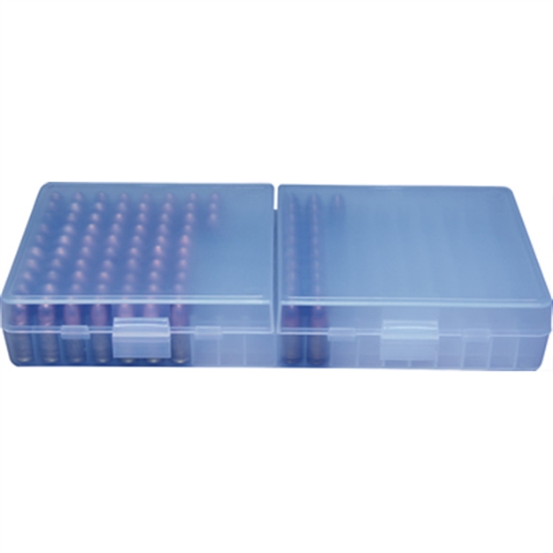 Picture of Mtm Case-Gard P200924 Ammo Box Flip-Top 9Mmluger/380Acp Handgun Clear Blue Polypropylene 200Rds P200-9-24