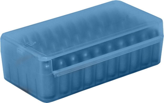 Picture of Mtm Ammo Box 9Mm Luger/380Acp 50-Rounds Side Slide CL Blue P50SS9M24 026057124247