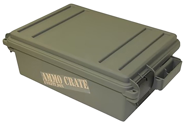 Picture of Mtm Ammo Crate Utility Box, 17.2" X 10.7" X 5.5"H, UP TO 65 Lbs, Side Handles, O-Ring Seal, Army Green ACR4P-18 026057362540