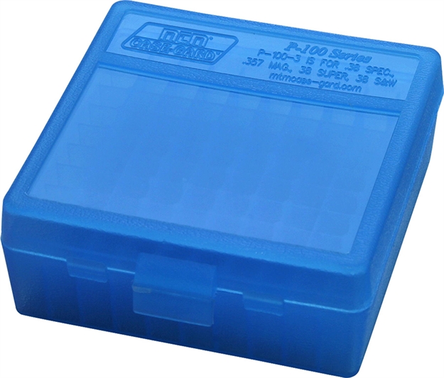 Picture of Mtm Case-Gard P100324 Ammo Box Flip-Top Multi Caliber Handgun Clear Blue Polypropylene 100Rd P-100-3-24