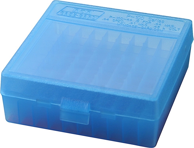 Picture of Mtm Case-Gard P1004424 Case-Gard P-100 Multi-Caliber Handgun Clear Blue Polypropylene 100Rd P-100-44-24