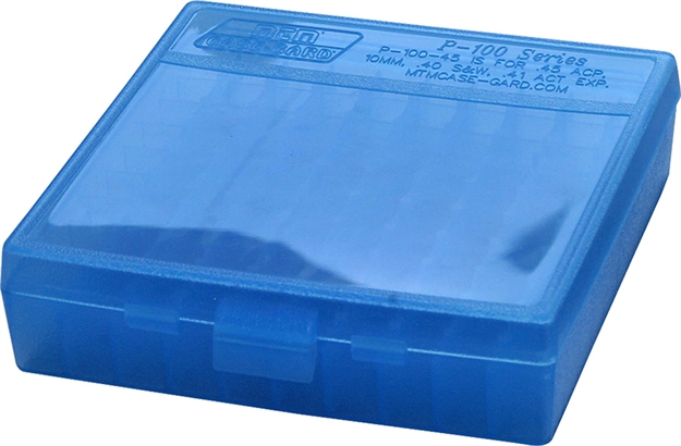 Picture of Mtm Case-Gard P1004524 Case-Gard P-100 Multi-Caliber Handgun Clear Blue Polypropylene 100Rd P-100-45-24