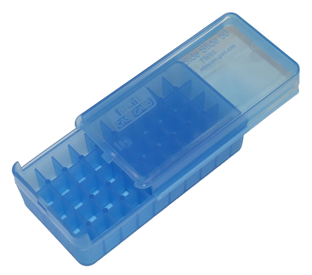 Picture of Mtm Case-Gard P50ss4524 Side-Slide Ammo Box Pistol Multi-Caliber Handgun Clear Blue Plastic 50Rd P50SS-45-24
