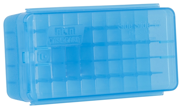 Picture of Mtm Case-Gard P50ss9m24 Side-Slide Ammo Box  Multi-Caliber Handgun Clear Blue Plastic 50Rd P50SS-9M-24 026057124247