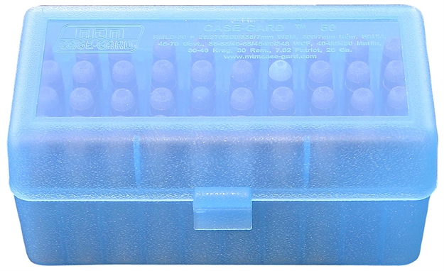 Picture of Mtm Case-Gard Rmld5024 Case-Gard R-50 Multi-Caliber/28 Gauge Rifle/Shotgun Clear Blue Polypropylene 50Rd RMLD-50-24