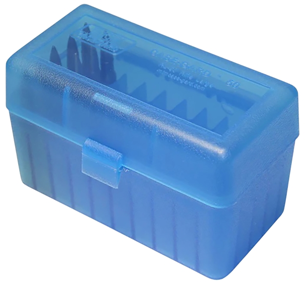 Picture of Mtm Case-Gard Rss5024 Ammo Box Flip-Top 6Mm Ppc/7Mm Clear Blue Polypropylene 50Rd RS-S-50-24 026057218243