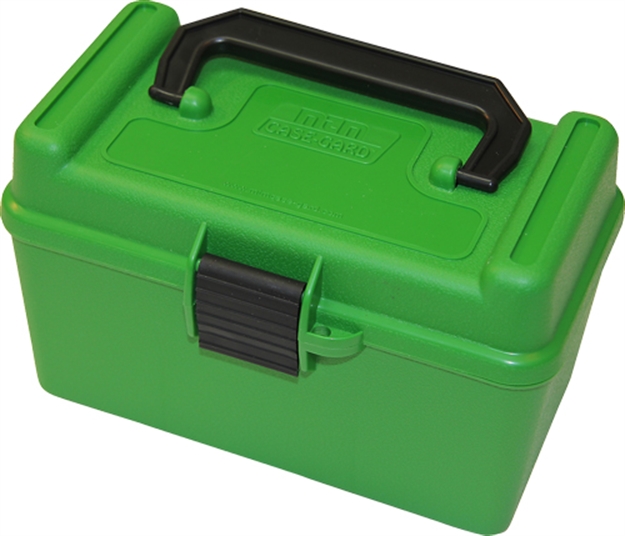 Picture of Mtm Case-Gard H50rl10 Deluxe Ammo Box Round Handle Multi Caliber Rifle Green Polypropylene 50Rd H50-RL-10 026057202105
