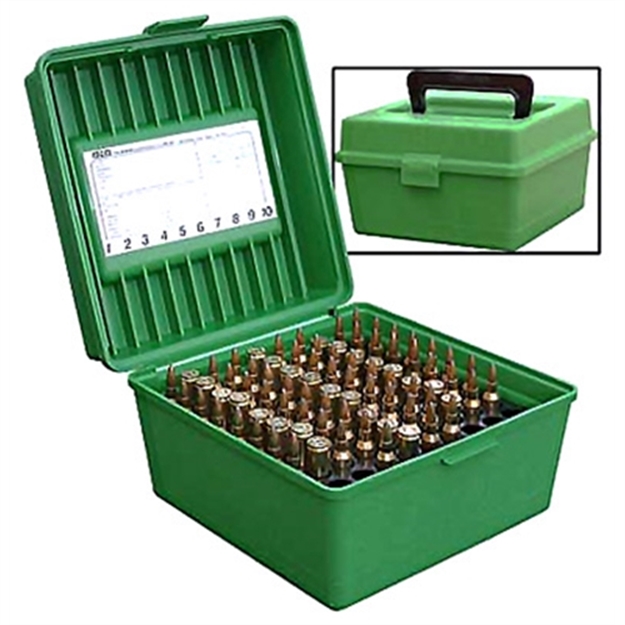 Picture of Mtm Case-Gard R10010 Deluxe Ammo Box Round Handle Rifle Green Polypropylene 100Rd R-100-10