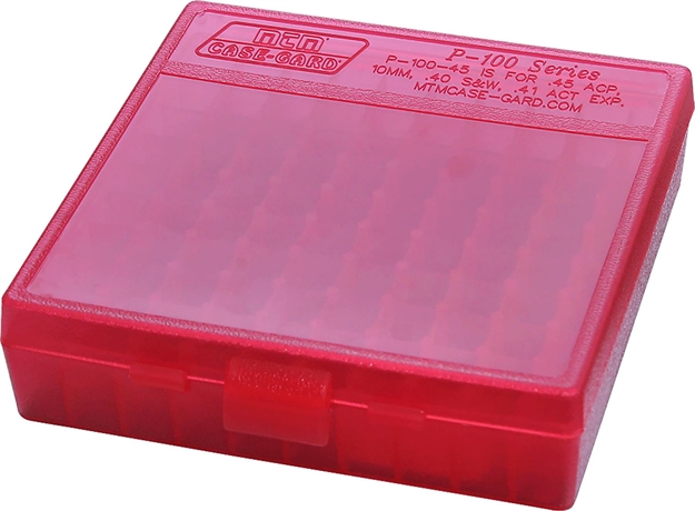 Picture of Mtm Case-Gard P1004529 Ammo Box Flip-Top Multi Caliber Clear Red Polypropylene 100Rd P-100-45-29 026057115290