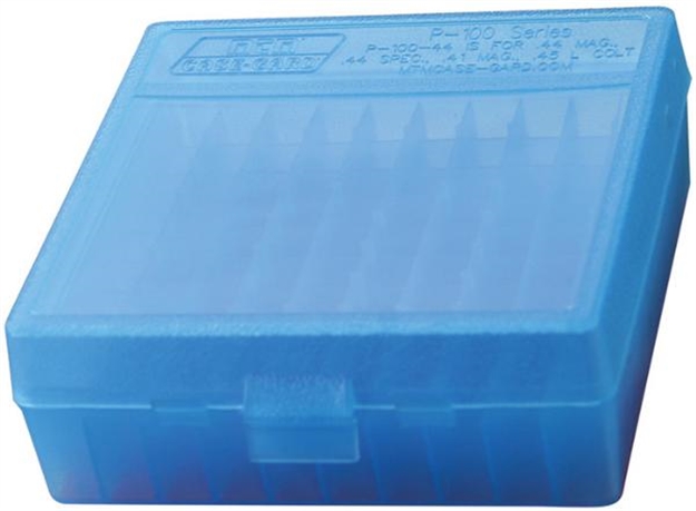 Picture of Mtm Case-Gard P1004424 Case-Gard P-100 Multi-Caliber Handgun Clear Blue Polypropylene 100Rd P-100-44-24 026057114248