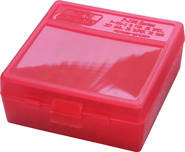 Picture of Mtm Case-Gard P100329 Ammo Box Flip-Top Multi Caliber Clear Red Polypropylene 100Rd P-100-3-29
