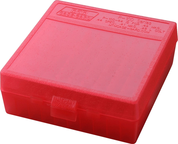 Picture of Mtm Case-Gard P1004429 Ammo Box Flip-Top Multi Caliber Clear Red Polypropylene 100Rd P-100-44-29 026057114293