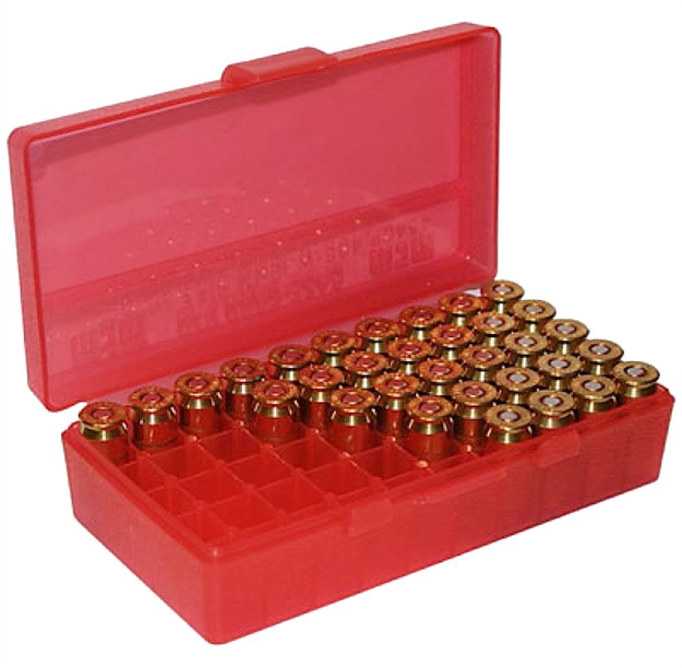 Picture of Mtm Case-Gard P503829 Ammo Box Flip-Top Multi Caliber Handgun Clear Red Polypropylene 50Rd P50-38-29 026057107295