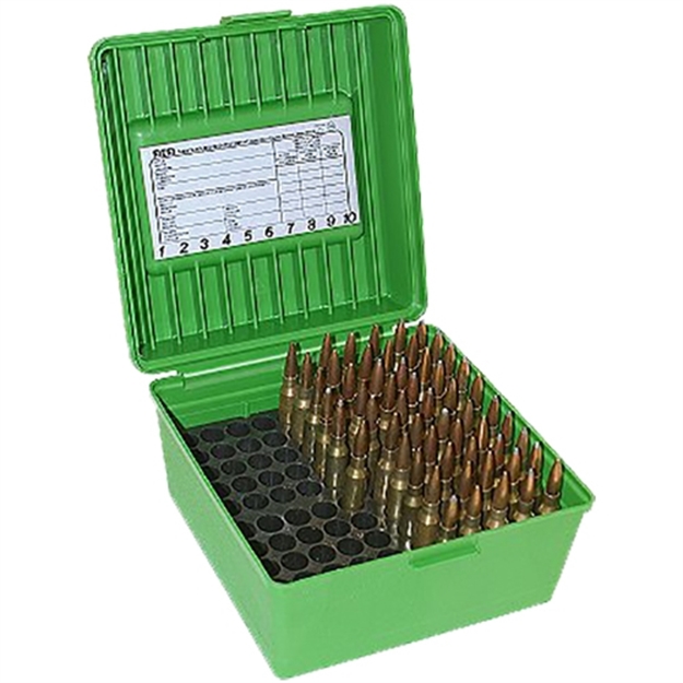 Picture of Mtm Case-Gard R100mag10 Deluxe Ammo Box Round Handle Multi Caliber Rifle Green Polypropylene 100Rd R-100-MAG-10 026057230108