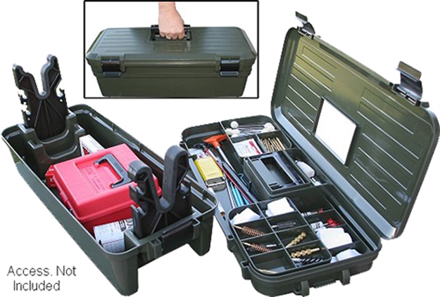 Picture of Mtm Shooting Range Box, Padded Gun Forks, Lift-Out Tray, 25" X 11.5" X 8.75", Green/Clear Lid RBMC-11