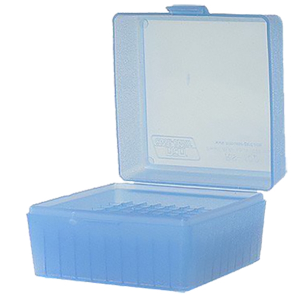 Picture of Mtm Case-Gard Rs10024 Ammo Box Flip-Top Multi Caliber Clear Blue Polypropylene 100Rd RS-100-24 026057215242