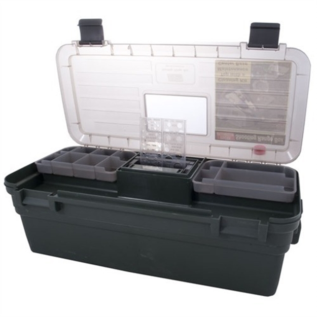 Picture of Mtm Shooting Range Box, Padded Gun Forks, Lift-Out Tray, 25" X 11.5" X 8.75", Green/Clear Lid RBMC-11