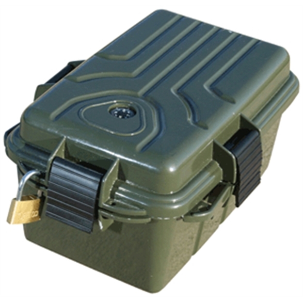 Picture of Mtm Survivor Dry Box, O-Ring Seal, Compass, Signal Mirror, Triple Latch, 9.8" X 6.8" X 4.8", Forest Green S1074-11