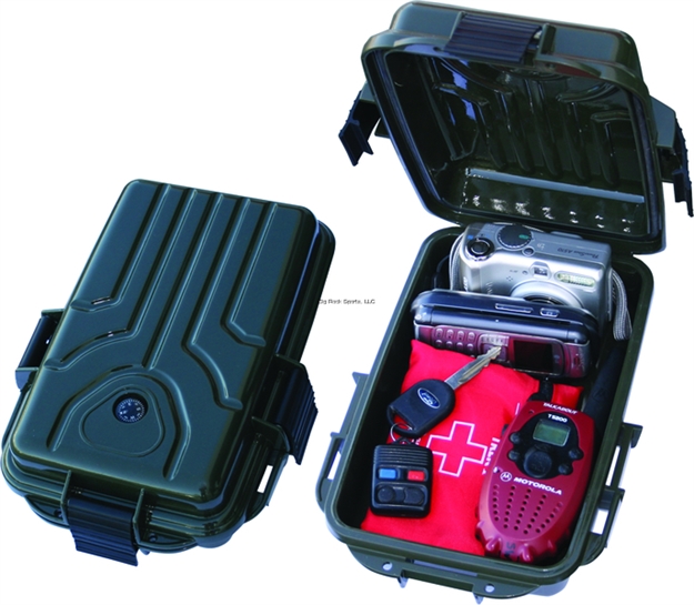 Picture of Mtm Survivor Dry Box, O-Ring Seal, Compass, Signal Mirror, Triple Latch, 9.8" X 6.8" X 3.0", Forest Green S1072-11