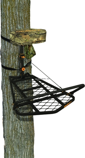 Picture of Muddy Woodsman Outfitter Fixed Position Hang-On Tree Stand, Steel, 24"W X 34"D Flipback Platform, 15" X 11" Seat, Full Body Harness
